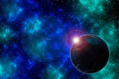 Boşluk arkaplanı - Derin uzayın arka planında 3D gezegen