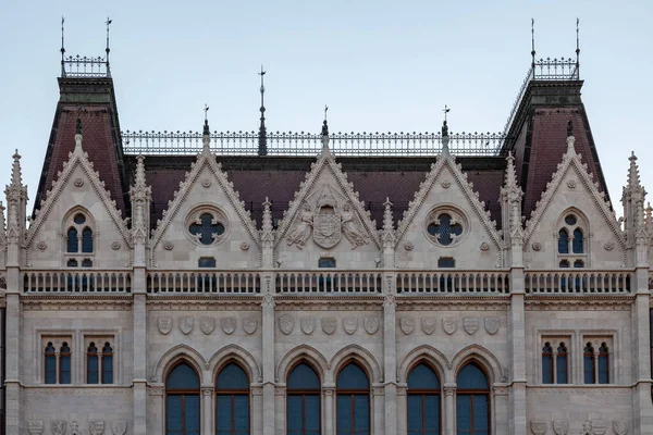 Fragmento Fachada Del Edificio Del Parlamento Húngaro Budapest — Foto de Stock