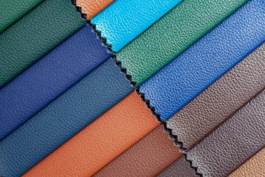 Background image - samples of leather of various colors.