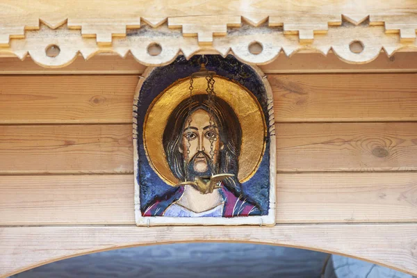 Icône Représentant Jésus Christ Est Attachée Mur Église Orthodoxe — Photo