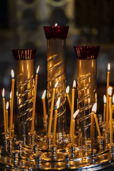 Church Candles Burning Candles Candlestick Orthodox Church Religious Ritual — Stock Photo, Image