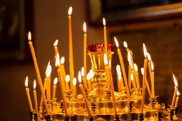 Church Candles Burning Candles Candlestick Orthodox Church Religious Ritual — Stock Photo, Image