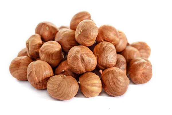 Peeled Hazelnuts White Background Isolated Hazelnut Shells — Stock Photo, Image