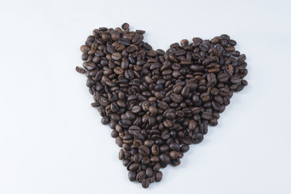 Big heart made of coffee beans
