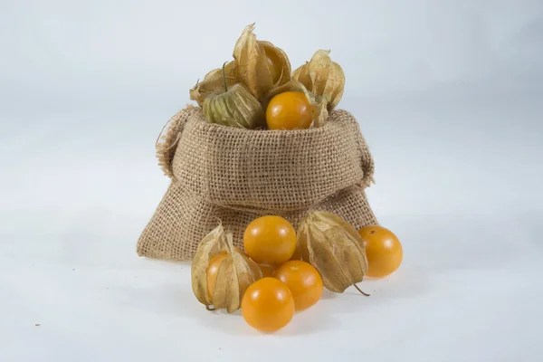 Cape gooseberry in small sack. — Stock Photo, Image