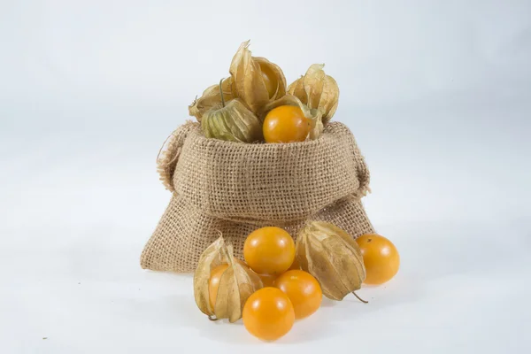 Cape gooseberry in small sack. — Stock Photo, Image
