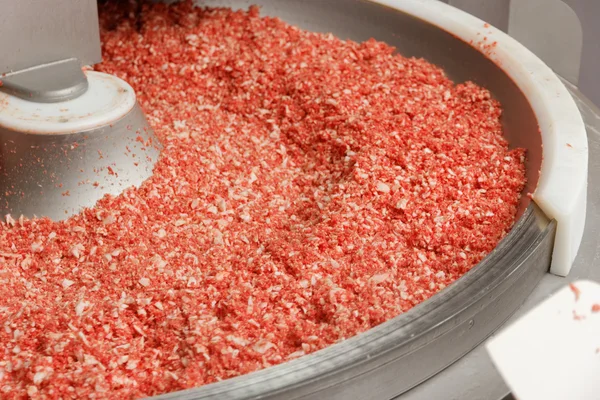 Big bowl of raw factory minced meat — Stock Photo, Image