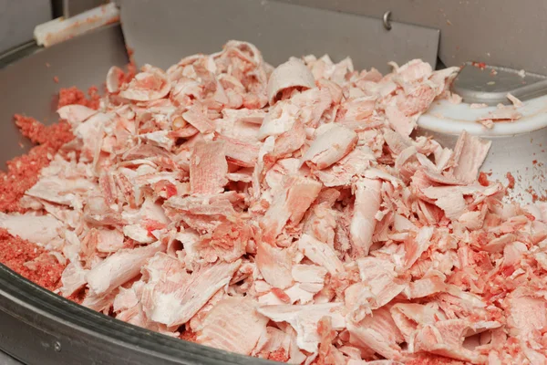 Big bowl of raw factory minced meat — Stock Photo, Image