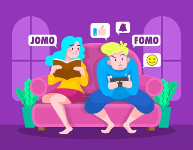 FOMO vs JOMO Konsept çizimi