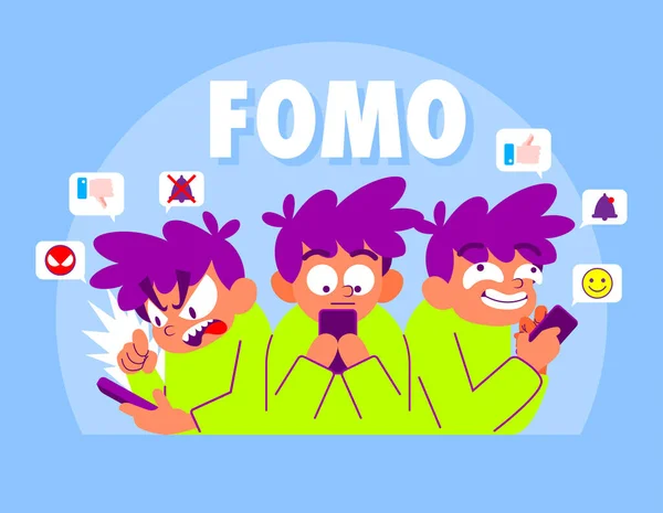 Illustration Bande Dessinée Fomo Peur Passer Côté — Image vectorielle