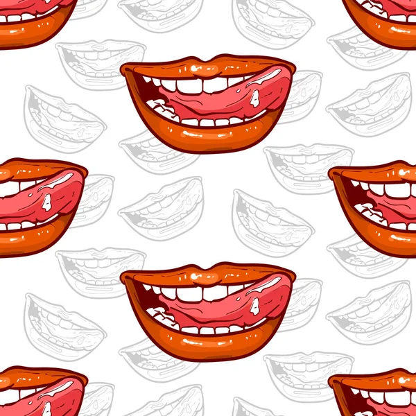 Smile Red Lips Seamless Pattern — Stock Vector