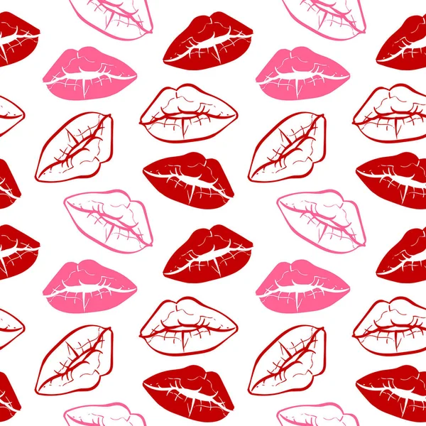 Red Pink Lips Seamless Pattern — Stock Vector