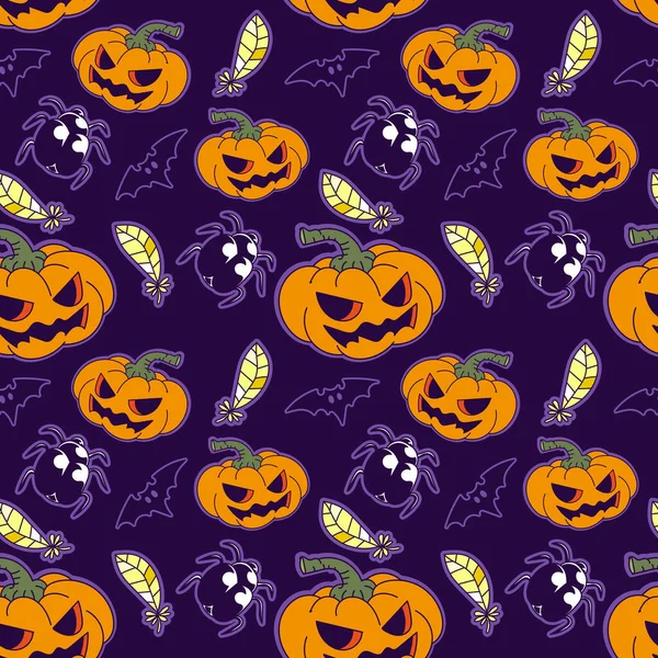 Halloween Seamless Pattervector Pumpkin Feather Bug — 스톡 벡터