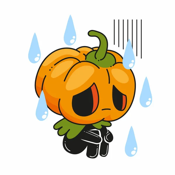 Bonito Pequeno Jack Lanterna Triste Pose Halloween Jack Lanterna —  Vetores de Stock