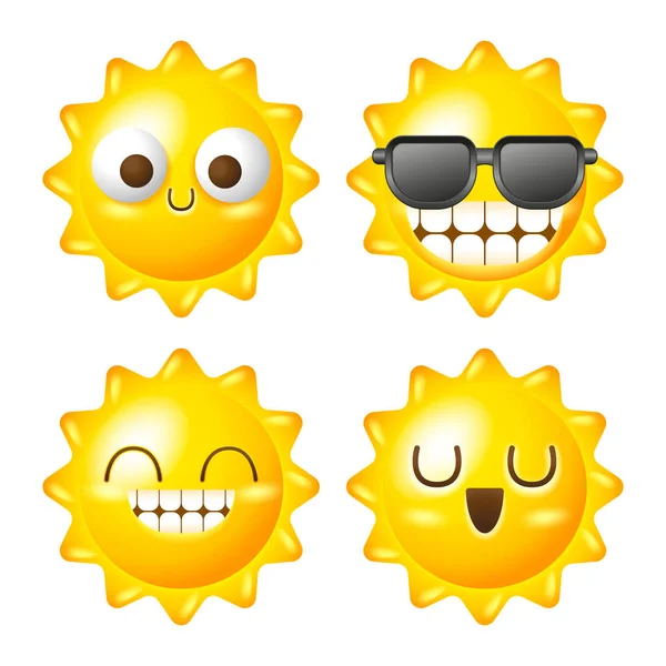 Schattige Zon Vector Set Illustratie — Stockvector