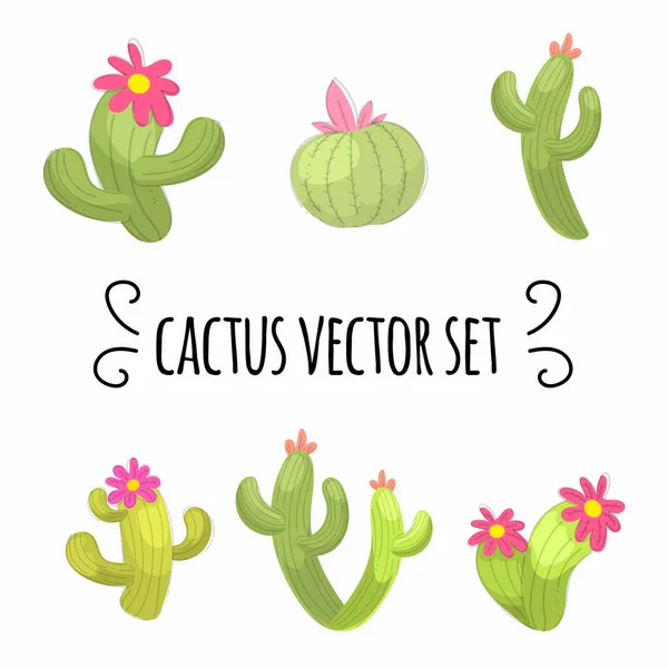 Cartoon Cactus Vector Illustration Set — Stock Vector