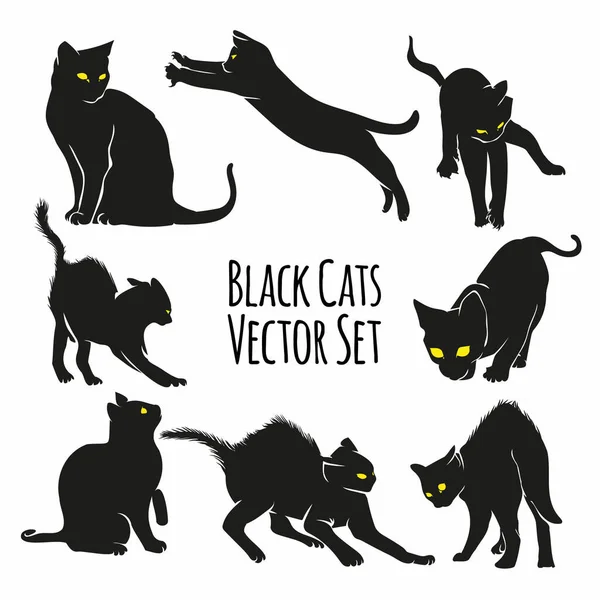 Чорний Кіт Векторний Набір Силует Кота — стоковий вектор