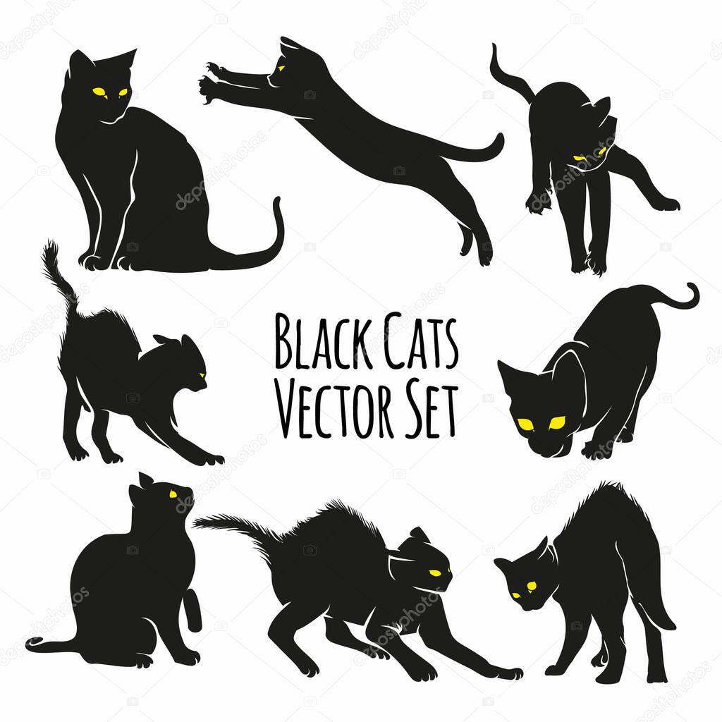 black cat vector set, cat silhouette