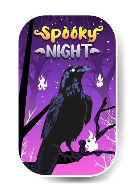 Halloween Kraai Vector Illustratie Spookachtige Nacht — Stockvector