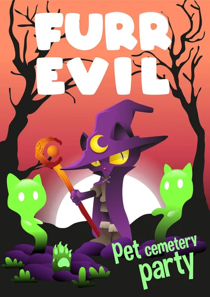 Bont Kwaad Schattig Heks Kat Halloween Vector Illustratie — Stockvector