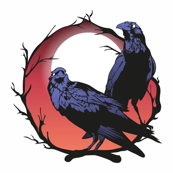 Kraaien Vector Illustratie Zwarte Horror Raven — Stockvector