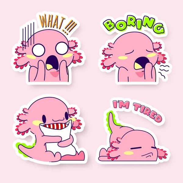 Cute Axolotl Sticker Vector Set — 스톡 벡터