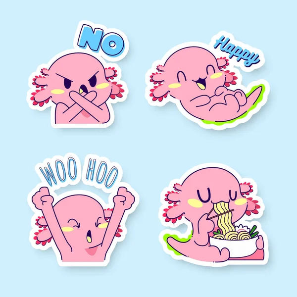 Cute Axolotl Sticker Vector Set — 스톡 벡터