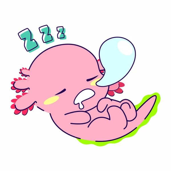 Cute Axolotl Sleep Pose Vector Illustration — 스톡 벡터