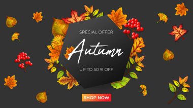 sonbahar satışı vektör illüstrasyonu siyah arkaplan