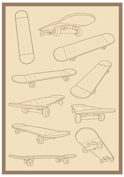 Skateboard esquema vector conjunto colección 02 — Archivo Imágenes Vectoriales