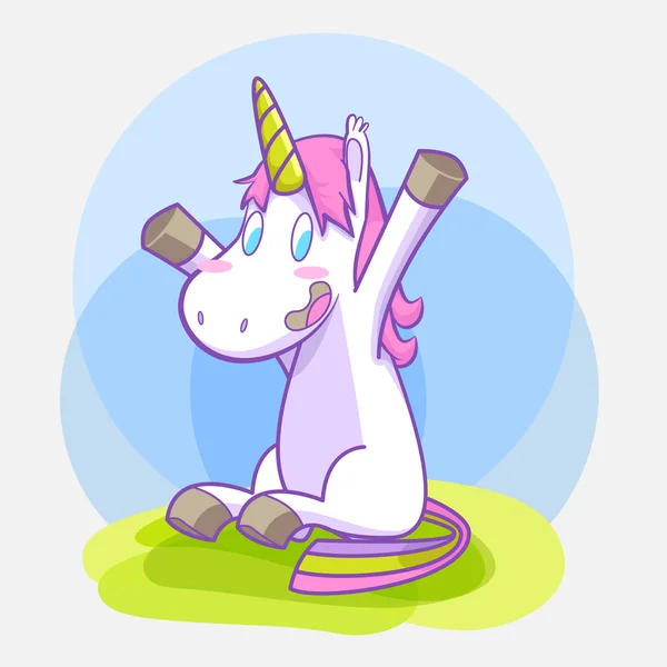 Unicorn glimlach zitten hooray vector cartoon — Stockvector