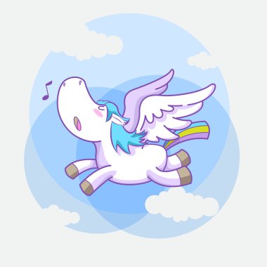 mistik sevimli pegasus vektör çizgi 06