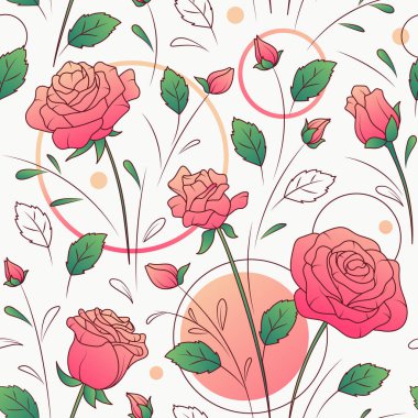 Papatya çiçekleri ve yaprakları olan desensiz çiçek deseni. Papatya çiçeklerinin vektör çizimi. Kumaş tasarımı, tekstil, ambalaj kağıdı için arka plan. Çiçekçi için örnek. Bahar konsepti