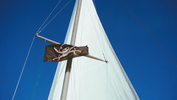 Pirate flag on the mast — Stock Video