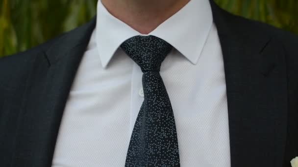 Człowiek, dostosowując jego niebieski krawat — Wideo stockowe
