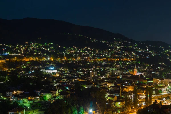 Vista Panorámica Nocturna Ciudad Sarajevo Bosnia Herzegovina — Foto de Stock