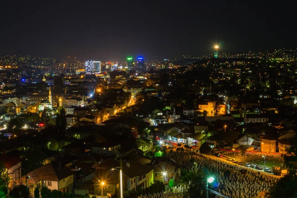 Saraybosna Nın Gece Panoramik Manzarası Bosna Hersek — Stok fotoğraf