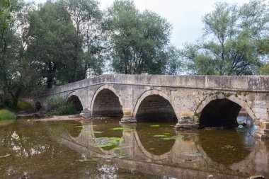 Saraybosna yakınlarındaki Vrelo Bosne Parkı 'ndaki tarihi taş Roma köprüsü. Bosna-Hersek