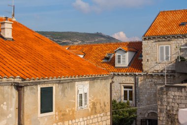 Dubrovnik 'teki tarihi bir evin manzarası. Hırvatistan 