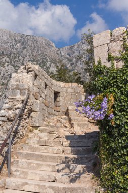 View of the ancient stairs of the Castle Of San Giovanni , near the town of Kotor. Montenegro 