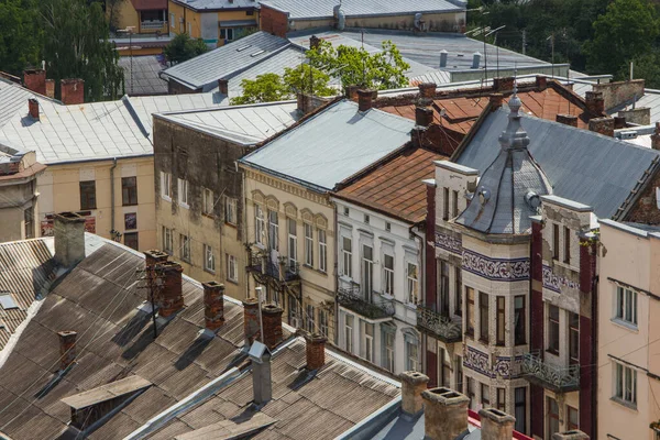 Drohobych Ukrayna Nın Merkezindeki Evlerin Çatılarının Havadan Görünüşü — Stok fotoğraf