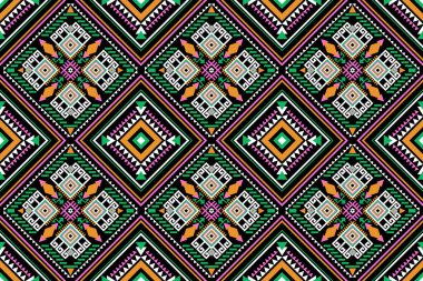 Geometric floral seamless pattern on black background vector illustration.floral cross stitch pattern traditional.Aztec style,abstract background.design for texture,fabric,clothing,decoration,scarf,print.