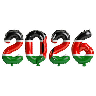 Kenya bayrak renkleri 2026 3d illüstrasyon, balon numaraları 3D şeffaf arkaplan primi