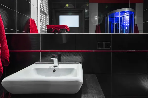Luxusní černá koupelna nápad — Stock fotografie