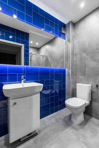 Łazienka w kolorach szary i niebieski — Zdjęcie stockowe