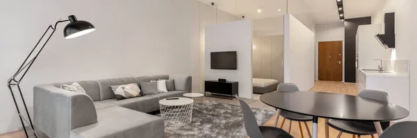 Moderne Und Stilvolle Loft Wohnung Mit Wohnzimmer Essbereich Und Küche — Stockfoto