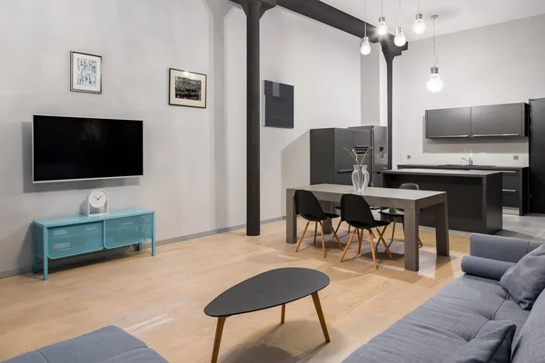 Elegante Apartamento Tipo Loft Con Sala Estar Con Abierta Cocina —  Fotos de Stock