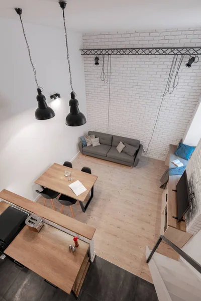 Vue Dessus Moderne Appartement Loft Deux Étages Avec Salon Ouvert — Photo