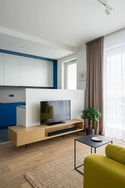 Elegante Apartamento Con Concepto Abierto Con Sala Estar Moderna Con —  Fotos de Stock