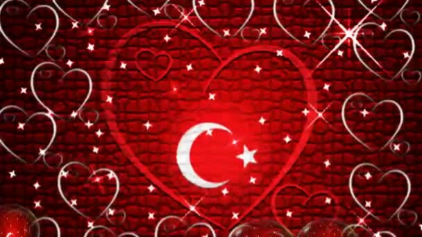 Turkije vlag met vliegende briljante bubbels — Stockvideo